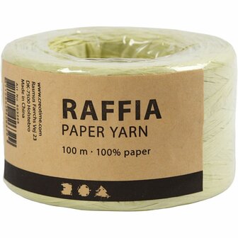 Papier Raffia Garen, B: 7-8 mm, lichtgroen, 100 m/ 1 rol