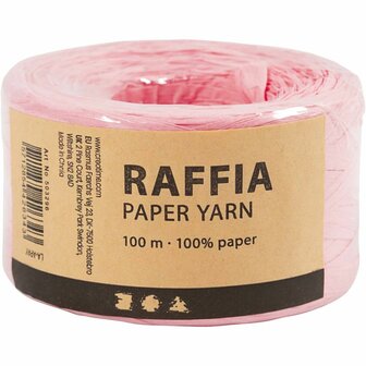 Papier Raffia Garen, B: 7-8 mm, lichtroze, 100 m/ 1 rol