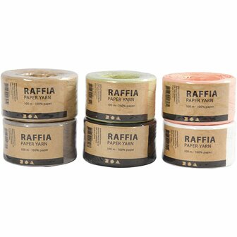 Papier Raffia Garen, B: 7-8 mm, diverse kleuren, 6x100 m/ 1 doos
