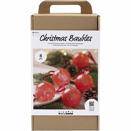 Hobbyset Kerstballen Marmeren - Kerstballen Set - DIY Kerstversiering - Gemarmerde Kerstballen Maken - Met Instructies - Marmerverf, Kerstballen En Linten - 1 set