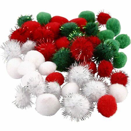 Glitter Pompoms &ndash; Groen Rood Wit &ndash; &Oslash; 15+20 Mm &ndash; 48 Stuks