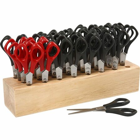 Kinderschaar Set Met Houten Rek - Veilig & Handzaam - Geschikt Voor Knutselen & School - 26 Rechtshandige & 6 Linkshandige Scharen - 14 cm - Ronde Punt - 1 Set