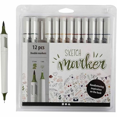 Pastel Tekenstiften - Dubbele Punt Brushpen en Fineliner - Waterbasis Stiften voor Handlettering, Illustraties en Bullet Journals - Creatieve Kleurstiften Set voor Kunstenaars - 12 Stuks