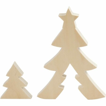 2-in-1 Houten Kerstboom Figuren Set - Decoratieve Houten Boom - Losmaakbaar - Kerst Decoratie - Tafeldecoratie - Hout - 8+20 cm - 6,5+14,5 cm - 1 Set