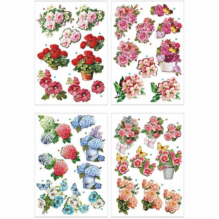 3D Knipvellen - Bloemen Thema - Creatieve Scrapbook Decoratie - Kaarten Maken - Hobby Knutselen - Bloemen Prints - Formaat 21x30 cm - 4 Vellen - Voor DIY Projecten en Creatief Gebruik