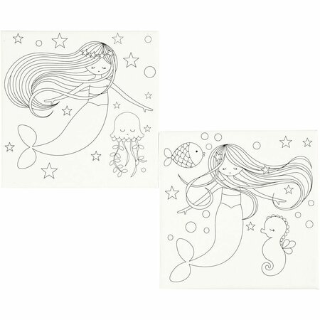 Canvas met print, wit, zeemeermin, afm 20x20 cm, 280 gr, 2 stuk