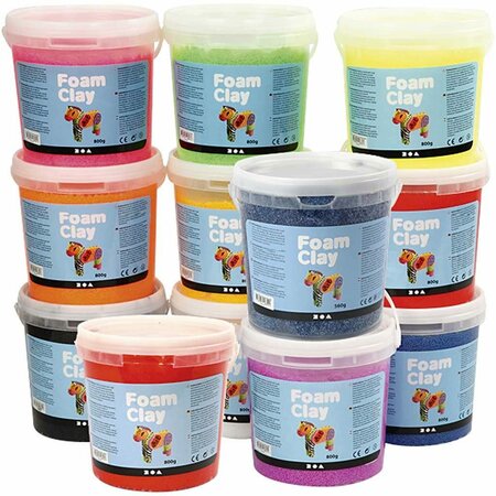 Foam Clay Diverse Kleuren | Kinder Klei Set | Air Dry Clay | Klei Met Styropor Balletjes | 12 x 560 Gram
