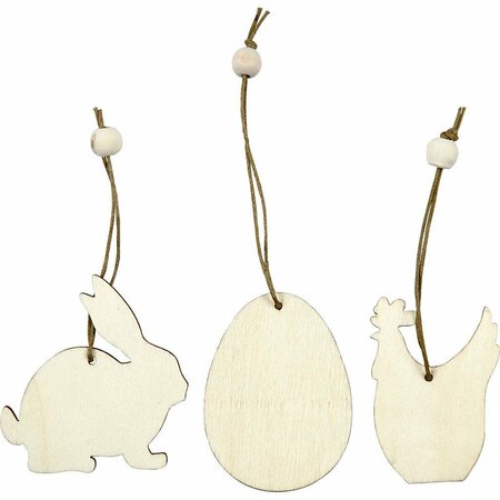 Houten decoraties konijn ei kip &ndash; 6 cm &ndash; 9 stuks