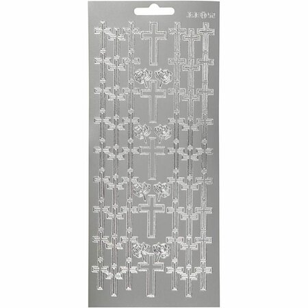 Stickers - Zilver - Kruis - Religieuze Stickers - Zelfklevende Decoratie - DIY Hobby Kaarten Maken - Scrapbooking Materialen - Afmetingen 10x23 cm