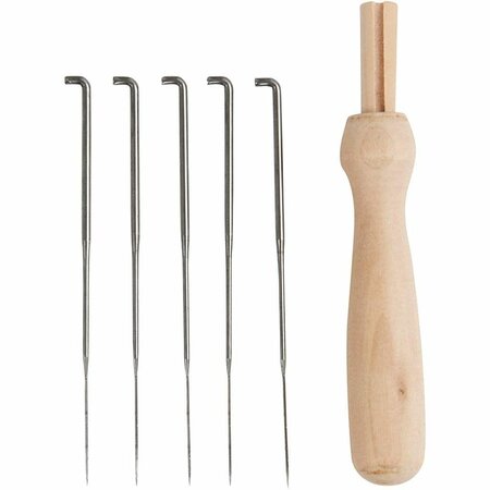 Houten viltnaald houder &ndash; Viltnaaldhouder hout &ndash; 1-naalds houder &ndash; Incl. 5 medium naalden &ndash; 9 cm