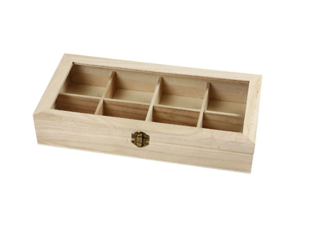 Houten vakken doos met glazen deksel &ndash; 32x16x6 cm