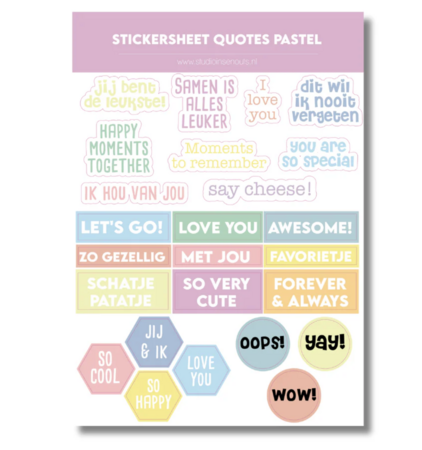 Studio Ins & Outs - Stickervel Quotes Pastel 2.0 - Tekststickers - Stickers Met Quotes En Korte Teksten - Pastel Kleuren - 