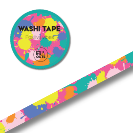 Studio Ins & Outs - Brede Washi Tape - Positive Vibes - Masking Tape - 1,5 cm - Decoratieve Tape - Vlekkenprint in Vrolijke