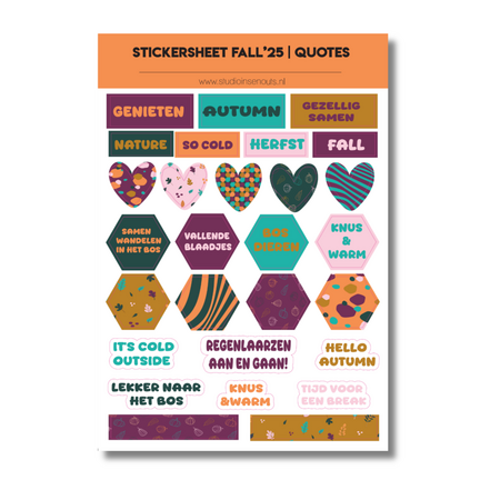 Studio Ins & Outs - Stickervel Quotes Fall'25 - Tekststickers - Herfst Quotes, Teksten & Hartjes - Warme Kleuren -