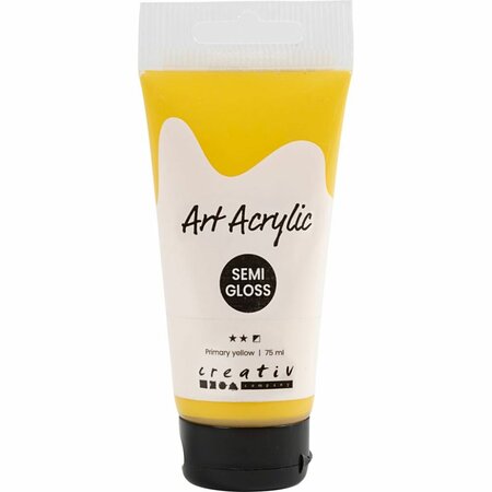 Acryl Verf, semi-glanzend, semi-dekkend, primair geel, 75 ml/ 1 fles