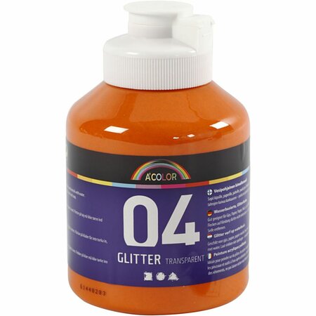 Glitterverf Oranje | Acrylverf met glitters Oranje | Hobbyverf glitter | Waterbasis | 500 ml | 1 fles