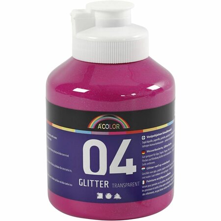 Glitterverf Roze | Acrylverf met glitters Roze | Hobbyverf glitter | Waterbasis | 500 ml | 1 fles
