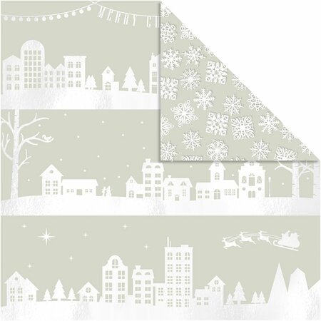 Design papier, huizen en sneeuwvlokken, vel 30,5x30,5 cm, 180 gr, 3 vel/ 1 doos