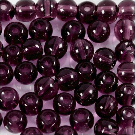Glas kralen, d 4 mm, gatgrootte 1 mm, paars, 45 stuk/ 1 doos