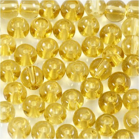 Glas kralen, d 4 mm, gatgrootte 1 mm, geel, 45 stuk/ 1 doos