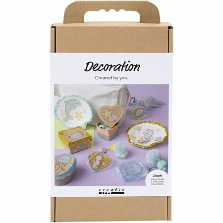 Hobbyset Decoratie, Dozen, schelpen, sleutelhangers, pastelkleuren, 1 doos