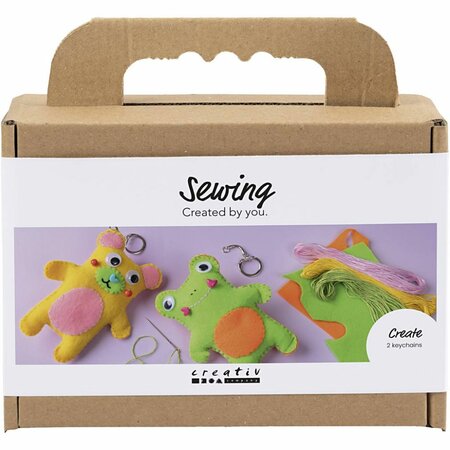 Mini Hobbyset Naaien, Kikker en teddybeer, diverse kleuren, 1 doos