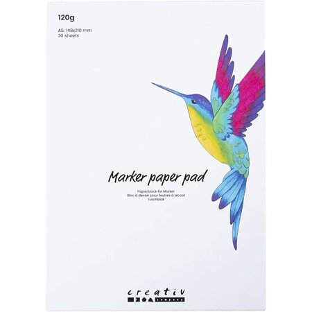 Papierblok voor stiften, A5, vel 148x210 mm, 120 gr, wit, 30 vel/ 1 doos