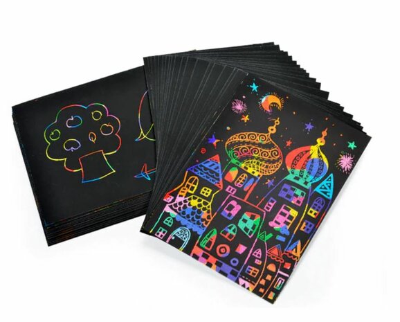 Tover papier - Kras papier - Zwart met regenboog kleuren - 13x18,5cm