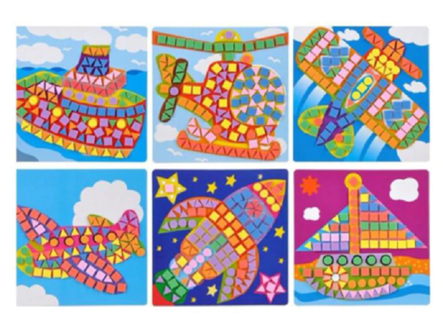 3D Eva Foam Stickers - Mozaiek puzzelen met vilt - Boot, Helikopter, Vliegtuig, Raket
