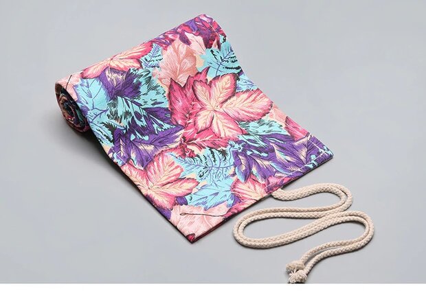 Roletui - Etui voor potloden, pennen, stiften, kwasten, make up - Canvas - Bloemenprint - 24 gaten