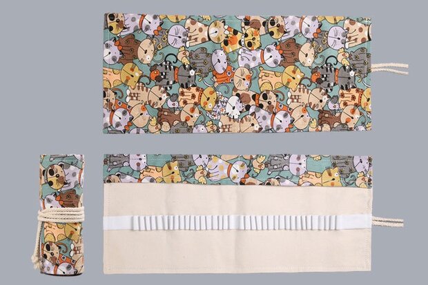 Roletui - Etui voor potloden, pennen, stiften, kwasten, make up - Canvas - Dierenprint - 24 gaten