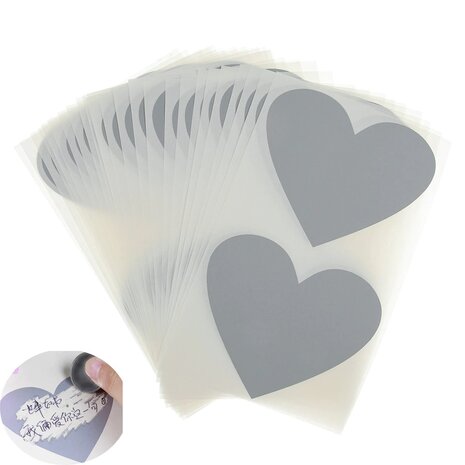 Krasstickers - Zelf krasplaatjes maken - Kraskaart Sticker - Hartjes - Zilver - 6-7cm - 10 stuks