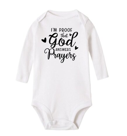 Romper - Baby - Kinderen - Wit - Christelijk - Geloof - I am proof God answers prayers - Mt. 62