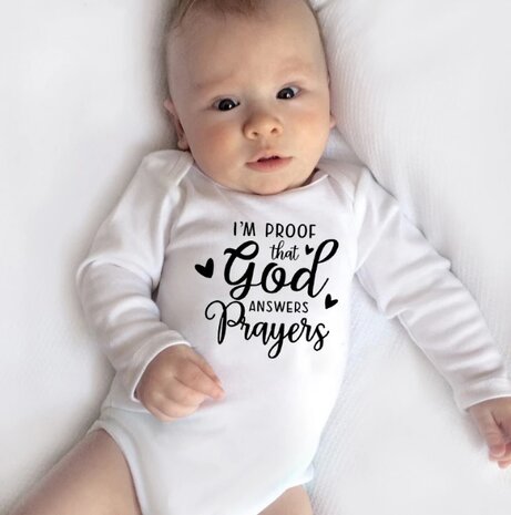 Romper - Baby - Kinderen - Wit - Christelijk - Geloof - I am proof God answers prayers - Mt. 62