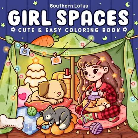 Girl Spaces Kleurboek - Southern Lotus - Bold & Easy - Kleurboek Volwassenen en Tieners - Simpele Lieve Kleurplaten Meidend