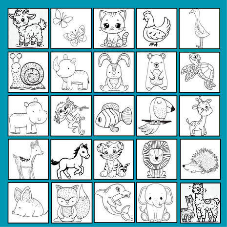Kleurboek Dieren - Simpele Dieren Kleurboek - Kleurboek Kinderen Dieren - Kleurboek Peuters Kleuters Jonge Kinderen - Eenvoudige Grote Kleurplaten - Coloring Book Animals - 21x21cm - 24 Tekeningen