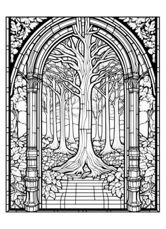 Kleurboek Glas In Lood Natuur - Glas In Lood Kleurplaten Landschappen - Stained Glass 