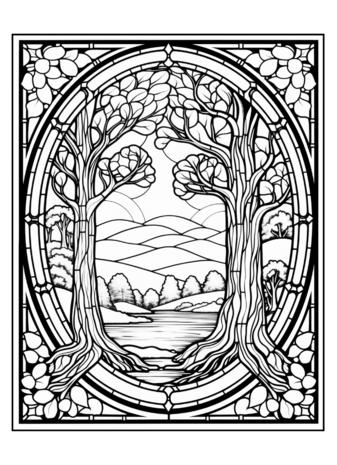 Kleurboek Glas In Lood Natuur - Glas In Lood Kleurplaten Landschappen - Stained Glass 