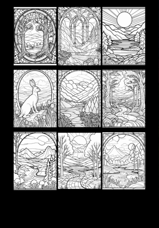 Kleurboek Glas In Lood Natuur - Glas In Lood Kleurplaten Landschappen - Stained Glass 