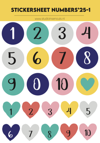 Studio Ins & Outs - Mini Collectie Numbers'25 - Scrapbook Set Cijfers Thema - Stickervellen & Washi Tape - Vrolijk