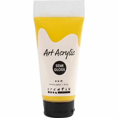Acryl Verf, semi-glanzend, semi-dekkend, primair geel, 75 ml/ 1 fles