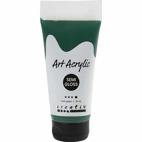 Acryl Verf, semi-glanzend, dekkend, donkergroen, 75 ml/ 1 fles