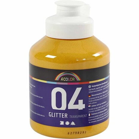 Glitterverf Geel | Acrylverf met glitters Warm Geel | Hobbyverf glitter | Waterbasis | 500 ml | 1 fles