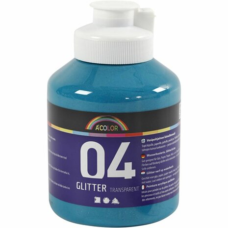 Glitterverf Turquoise | Acrylverf met glitters Turquoise | Hobbyverf glitter | Waterbasis | 500 ml | 1 fles