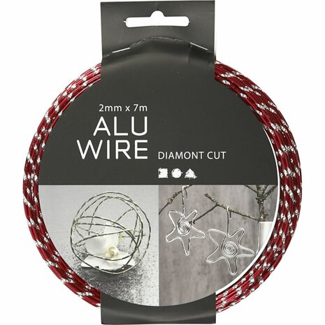 Alu draad, diamond-cut, dikte 2 mm, rood, 7 m/ 1 rol