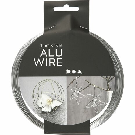 Alu draad, rond, dikte 1 mm, zilver, 16 m/ 1 rol