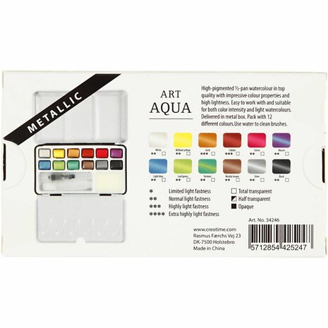 Art Metallic Aquarelverf 12 Kleuren | Metallic Waterverf Set | Aquarelverf Metallic | 12 Kleuren