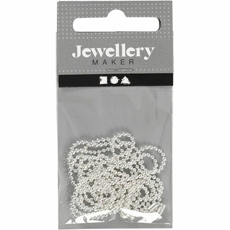 Balletjesketting, d 1,5 mm, verzilverd, 1 m/ 1 doos