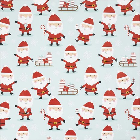 Inpakpapier, Kerstman met slee, B: 50 cm, 80 gr, mint groen, 100 m/ 1 rol