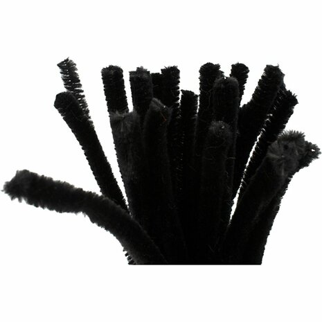 Chenille, L: 30 cm, dikte 9 mm, zwart, 25 stuk/ 1 doos
